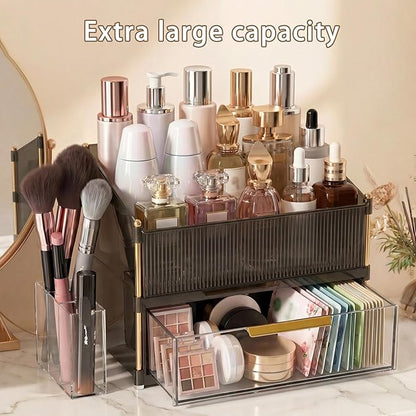 Large Capacity Makeup Organizer Countertop with Brush Holder, Vanity Skincare Perfume Storage Box for Bathroom, Mother's Day Birthday Anniversary Teen Girl Gifts for Women Mom