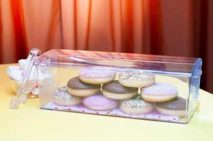 Pikanty Bread Box for Kitchen Countertop - 16 Inch Clear Plastic Storage Container with Hinged Lid, Keeps Loaves, Bagels, Buns, Rolls, Cookies and Crackers Fresh, Dishwasher Safe, Made in USA