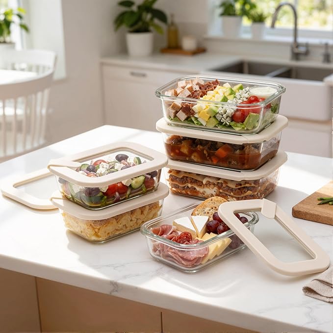 Urban Green Glass Food Storage Containers with Glass Lids, Microwave Safe Food Container Set, Aitight Meal Prep Container Set, LeakProof, 100% Plastic Free, 6 Pack