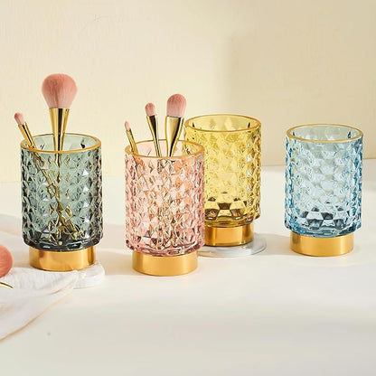 Makeup Brush Holder Organizer,Toothbrush Holders,Desk Pen Pencil Holder,Multifunctional Vintage Glass Brush Cup（A46-7-US）