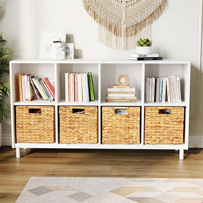SpaceAid 4 Pack Wicker Basket, Storage Baskets for Organizing, Woven Rattan Basket with Handles for Shelves, Water Hyacinth Large Cube Organizer Storage Bin, 12x12x12 inch, Natural