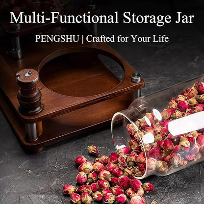 Glass Jars with Airtight Wood Lids - Small Large Kitchen Pantry Storage Containers, Canisters for Spaghetti, Noodles, Pasta, Ground Coffee, Sugar, Cereal, Spice, Salt, Salad, Matcha, Set of 5