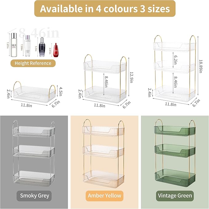 Akinbas 3 Tier Bathroom Organizer Countertop Makeup Perfume Tray Skincare Organizer for Bathroom Dresser Vanity (White)