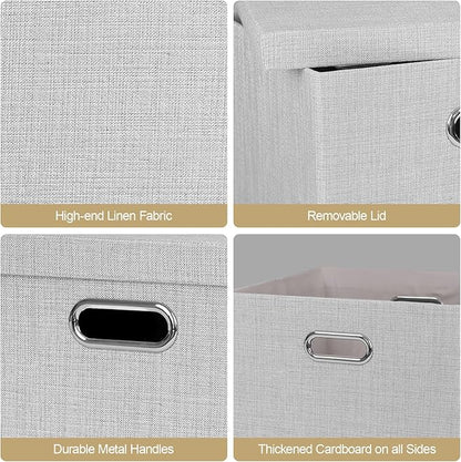 Posprica Storage Bins with Lids,13×13×13 Foldable Storage Cube Baskets Boxes Fabric Drawers for Closet Shelf Cabinet Bookcase,Set o f 4,Sliver grey