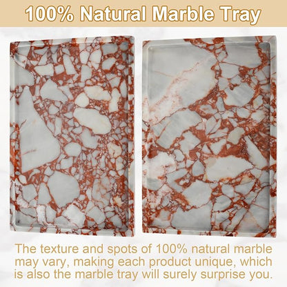 100% Natural Marble Vanity Tray - Real Stone Storage Organizer for Bathroom/Kitchen/Vanity/Dresser, Countertop Tray for Perfume, Jewelry, Home Decor, 11.8 x 7.8 x 0.7 Inch