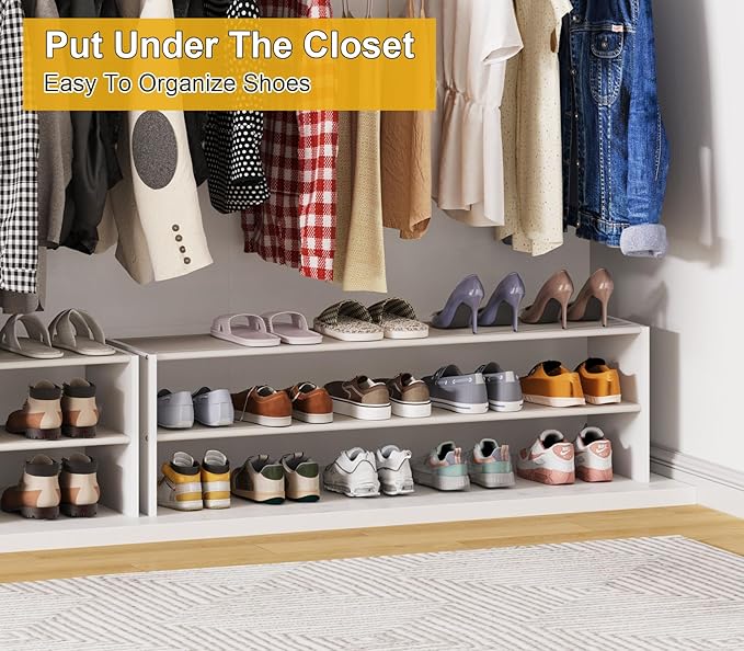Cidaziya 47.2 Inch Long White Shoe Rack, Stackable Shoe Shelf Organizer for 15-18 Pairs of Shoes, 2 Tier Shoe Storage Organizer for Living Room, Bedroom, Closet, Entryway, Hallway, Garage