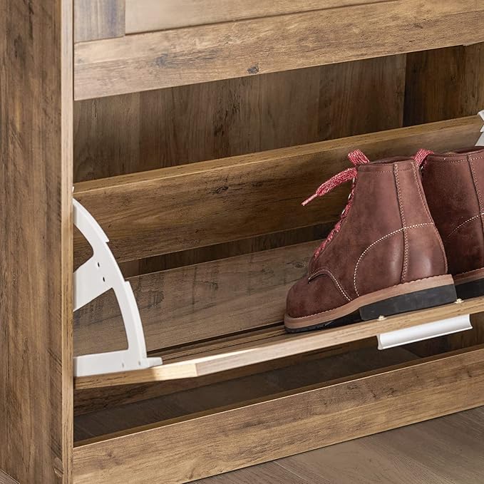 SoBuy Narrow Shoe Cabinet Entryway, Slim Shoe Rack 2 Flip-Drawers, Shoe Storage Cupboard for Hallway Brown FSR137-F