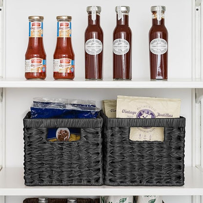 GRANNY SAYS Wicker Basket, Decorative Woven Baskets for Storage, Waterproof Storage Basket Organizer, Wicker Storage Basket for Organizing, 2-Pack, Black