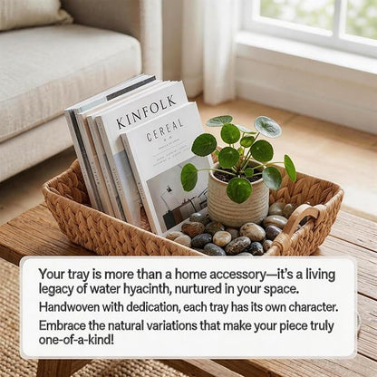Water Hyacinth Wicker Storage Basket, Handwoven Rectangular Basket with Wooden Handles, Home Organization Decor Basket, Ideal Gift for Women