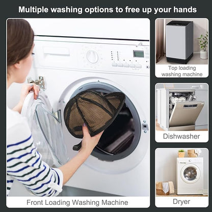 MAGTSMEI Hat Washer Cage, Detachable Folding Plastic Frame & Mesh Bag for Baseball, Wide-Brim Hats, Machine Wash Safe for Sports, Travel, Family Use (Black, 1PC)