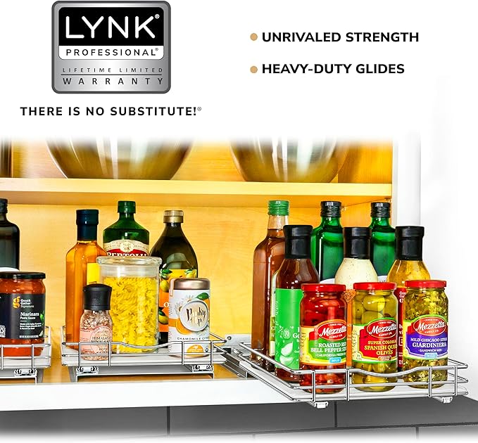 LYNK PROFESSIONAL® Pull Out Spice Organization for Cabinets - 10-3/8 inch Wide – Spice Rack for Inside Cabinets, Slide Out Spice Rack Organizer for cabinet – Pull Out Spice Rack, Sliding 1 Tier Chrome
