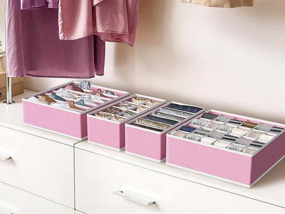 Simple Houseware 4-Pack Drawer Organizer Set - Closet Dividers for Underwear, Socks, Bras, Scarves, Ties - Foldable Non-Woven Storage Boxes, Pink