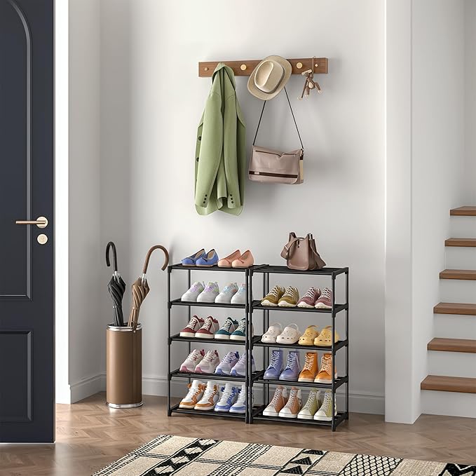 Autonomier 10 Tier Tall Shoe Rack, Narrow Lightweight Shoe Shelf, Compact Vertical Shoe Stand, Small Space Saving for Closet Floor, Dorm Storage Organizer, Front Door Entrance, Entryway