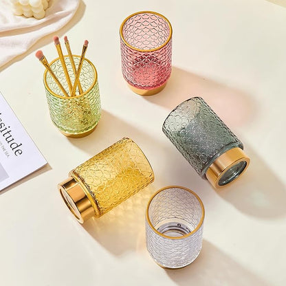 Makeup Brush Holder Organizer,Toothbrush Holders,Desk Pen Pencil Holder,Multifunctional Vintage Glass Brush Cup（A44-9-US）