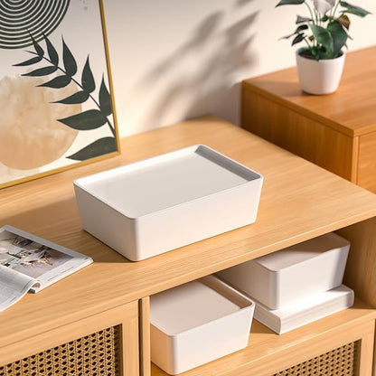 CHANCETSUI Pantry Storage Containers for Snacks: 2 Pack Coffee White Plastic Organizer Bins, 7x10 Inch Stackable Kitchen Cabinet Organizers