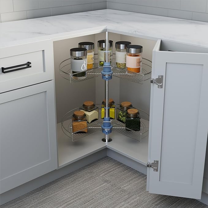 Dowell Base Cabinet Kidney Shape Dia.24 270° Lazy Susan, 2 Shelves, Kitchen Base Corner Cabinet Organizer (Chrome 4001 270 24)
