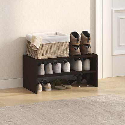 Furinno FANO Shoe Rack, 24-Inch Width 2-Tier Shoe Organizer, Stackable Shoe Storage, 11.7 x 24.2 x 11.7, for Closet Entryway, Office, Garage, Black Dark Oak