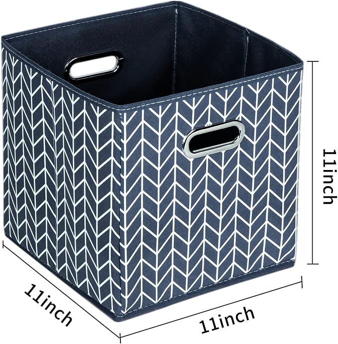 Fabric Cloth Storage Bins,Fabric Cube Organizer with Dual Handles Foldable Cube Storage Baskets for Home Bedroom Storage,Set of 3,(Grey Wave)