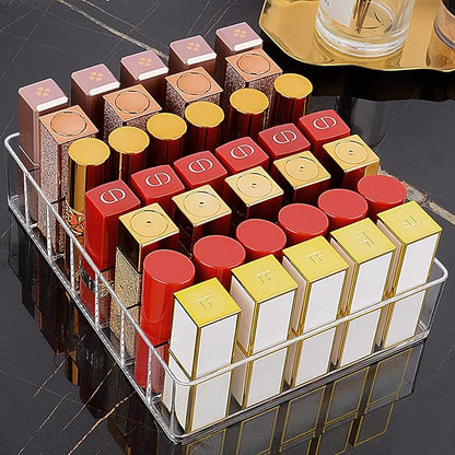 JessLab Makeup Organizer for Eyeshadow Palette and Lipstick, 7-Section Acrylic Divided Cosmetics Storage for Bathroom Vanity Countertop, Transparent, X-Large