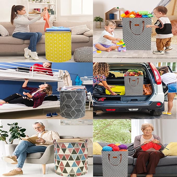 Waterproof Laundry Hamper Collapsible Laundry Basket Leather Handle Laundry Bag Large Clothes Storage Toy Organization for Bathroom Bedroom Laundryroom College Dorms (Nursery Bins Boxes-002)