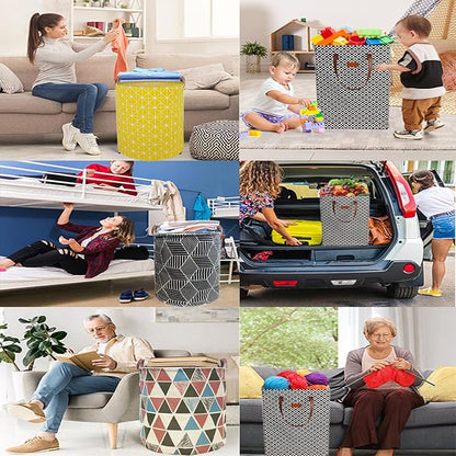 Waterproof Laundry Hamper Collapsible Laundry Basket Leather Handle Laundry Bag Large Clothes Storage Toy Organization for Bathroom Bedroom Laundryroom College Dorms (Nursery Bins Boxes-002)