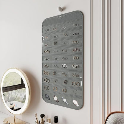 2 Pack Hanging Jewelry Organizer 80-Pocket Dual-sided Jewelry Storage for Earring Necklace Bracelet Ring Travel Holder, Gray