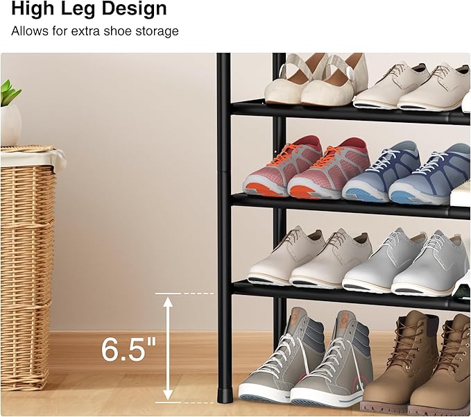 STO STO Long Expandable Shoe Rack 4-Tier, Adjustable Length 33.7”–47.5” Shoe Organizer, Metal Shoes Storage Shelf, Holds Up to 30 Pairs, Non-Slip Feet, for Closet, Entryway, Hallway, Front Door, Black