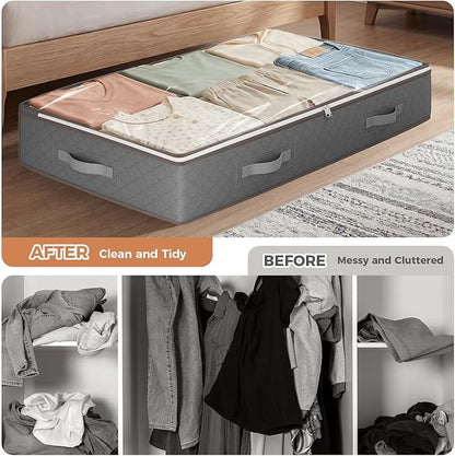 Budding Joy 90L Under Bed Storage Containers, Closet Organizers and Storage Bins, Foldable Underbed Storage Bags for Linen Sheets, Blanket, Clothing, Comforter, Sweaters, Pillows, Wrapping Paper, Grey