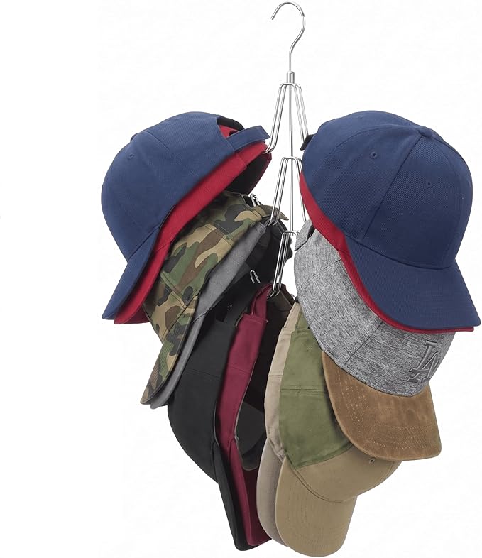 ZEDODIER Hat Organizer for Closet, Rotatable Hat Hanger Holds 18+ Baseball Caps, Space Saving Metal Hat Rack & Cap Holder, No Assembly Required, Hat Storage for Men Women, Silver, 1 Pack