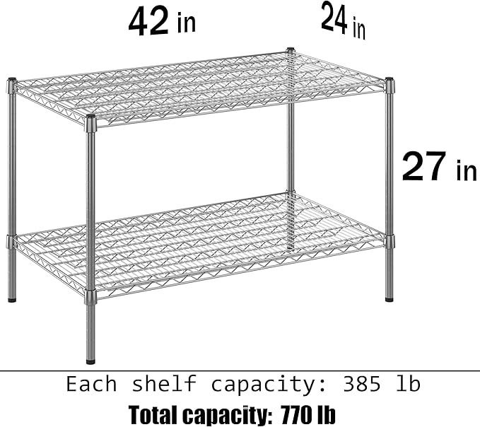 24" Deep x 42" Wide x 27" Height Wire Shelving Kit | 2-Tier | NSF Commercial Storage Rack Unit
