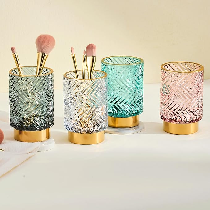Makeup Brush Holder Organizer,Toothbrush Holders,Desk Pen Pencil Holder,Multifunctional Vintage Glass Brush Cup（A40-7-US）