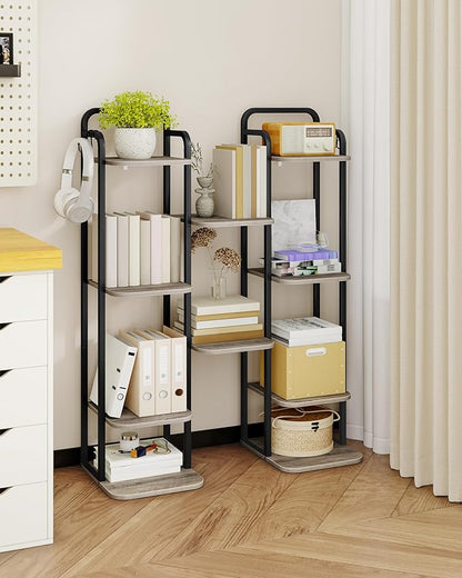 Hzuaneri 6 Tiers Vertical Shoe Rack, Narrow Shoe Tower, Tall Shoes Shelf with 2 Hooks, Adjustable Shelves, Corner Shoes Shelves for Small Spaces, Entryway, Living Room, Greige, SR04205B
