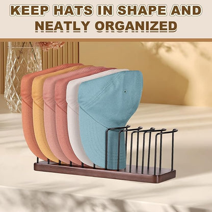 Hat Organizer for Baseball Caps, Wooden Tabletop Hat Rack Holder for 10 Hats Hat Display Stand for Closet Organizers and Storage Brown 1 Pack
