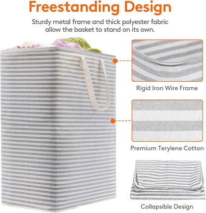 Lifewit 2 Pack Laundry Basket 125L Each, Collapsible Clothes Hamper with Reinforced Handles, Freestanding Waterproof Design for Bedroom and Laundry Room, Grey 250L Total