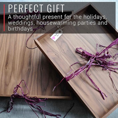 Virginia Boys Kitchens Walnut Wood Serving Tray with Handles - Serve Coffee, Tea, Cocktails, Appetizers, Breakfast in Bed or for Ottomans or Desk - 20x15 Rectangular