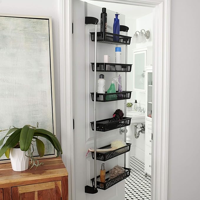 Household Essentials Black Iron & Plastic Overdoor Organizer with Six Baskets