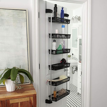 Household Essentials Black Iron & Plastic Overdoor Organizer with Six Baskets