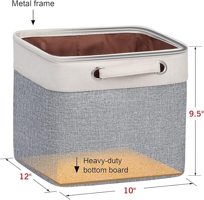 Foldable Storage Bin Collapsible Basket 12" x 10" x 9.5" Cube Storage Organizer Bins with Dual Carry Handles for Home Closet Shelves Drawers Organizer, Set of 3, Grey