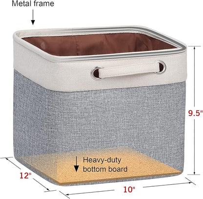 Foldable Storage Bin Collapsible Basket 12" x 10" x 9.5" Cube Storage Organizer Bins with Dual Carry Handles for Home Closet Shelves Drawers Organizer, Set of 3, Grey