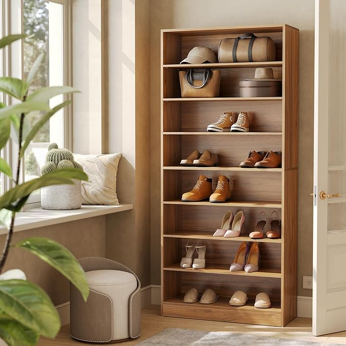 LITTLE TREE 9-Tier Shoe Cabinet, 32 Pairs Wooden Shoes Cabinet with Adjustable Shelves for Entryway, 70.9" Tall Shoe Cabinet, Freestanding Modern Shoe Rack Organizer for Living Room Bedroom, Brown