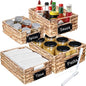 Set of 4 Sizes Hand-Woven Pantry Shelf Baskets, Hyacinth Storage Baskets with Chalkboard Labels & 2 Chalk Markers, Wicker Nestable Shelf Basket Set for Organizing Pantry Laundry Shelves