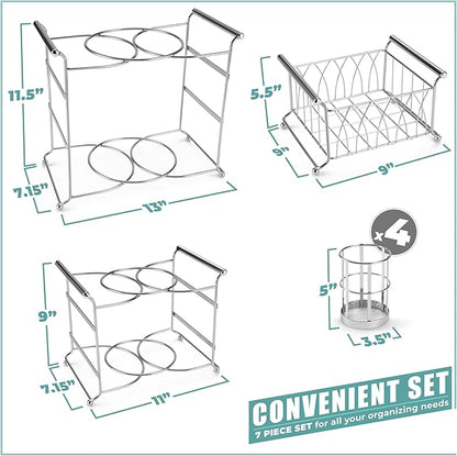 Sorbus Buffet Caddy — 7-Piece Stackable Set Includes Plate, Napkin, and Silverware Holder, 3-Tier Detachable Tabletop Organizer Ideal for Kitchen, Dining, Entertaining, Parties, Thanksgiving (Silver)