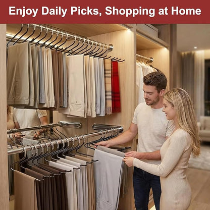 Stainless Steel Pants Hangers, SINYWAY 20 Pack 13.78in Non Slip Open Ended Metal Pants and Jeans Hanger for Men Women Space Saving Hangers for Pants for Closet Organizer for Jeans Trouser Slacks