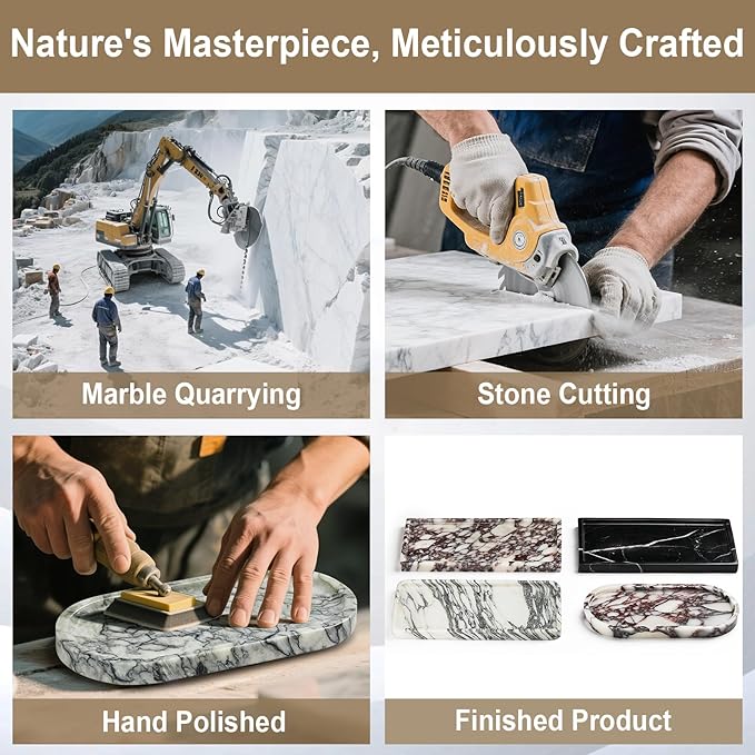 Natural Marble Vanity Tray - Moujings Genuine Marble Perfume Tray for Bathroom Decor, Stone Bathroom Vanity Organizer Tray for Kitchen Counter, Candles, Jewelry, Coffee, Makeup, Key