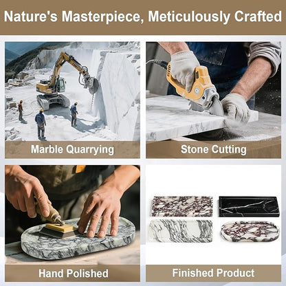 Natural Marble Vanity Tray - Moujings Genuine Marble Perfume Tray for Bathroom Decor, Stone Bathroom Vanity Organizer Tray for Kitchen Counter, Candles, Jewelry, Coffee, Makeup, Key