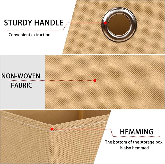 Foldable Storage Cubes Bins ,11 Inch Cloth Storage Cube Fabric Storage Box Cubes Organizer Baskets with Dual Handles for Home Organizer Set of 3 (Khaki)