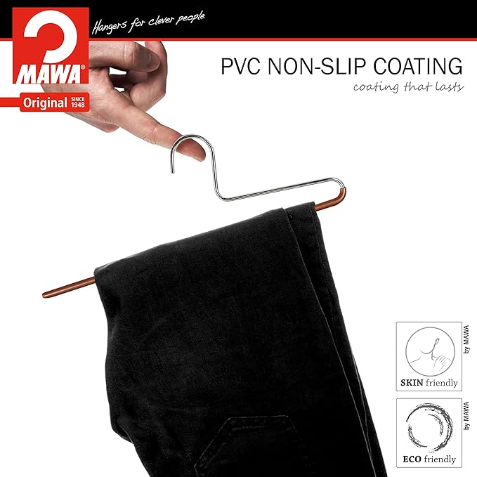 Mawa by Reston Lloyd Non-Slip Space Saving Clothes Hanger with Single Rod for Pants, Style KH/1, Set of 30, Copper