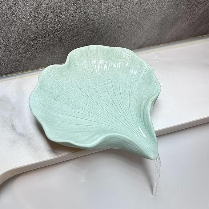 Soap Dish Soap Holder Self-Draining Soap Dish, Resin Bar Soap Holder, Ginkgo Leaf Shape Soap Tray Soap Saver for Bathroom,Kitchen,Sink,Bathtub, Easy Cleaning and Keep Dry