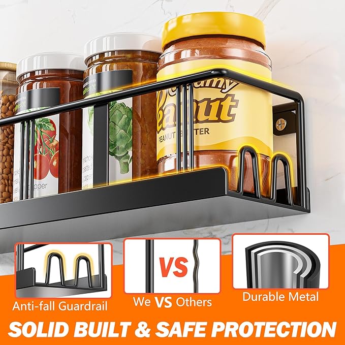 Bunoxea Spice Rack Wall Mounted 2 Pack, Space-Saving Spice Organizer for Spice Jars and Seasonings,Screw or Adhesive Hanging Spice Rack Organizer for Your Kitchen Cabinet,or Pantry Door
