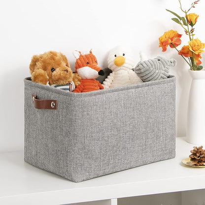 DULLEMELO Fabric Storage Basket for Shelves/Closets, Collapsible Rectangle Basket for Organizing Clothes, Toys, Towels, Books, Laundry, Nursery, Dog Toy Basket Empty (Gray)